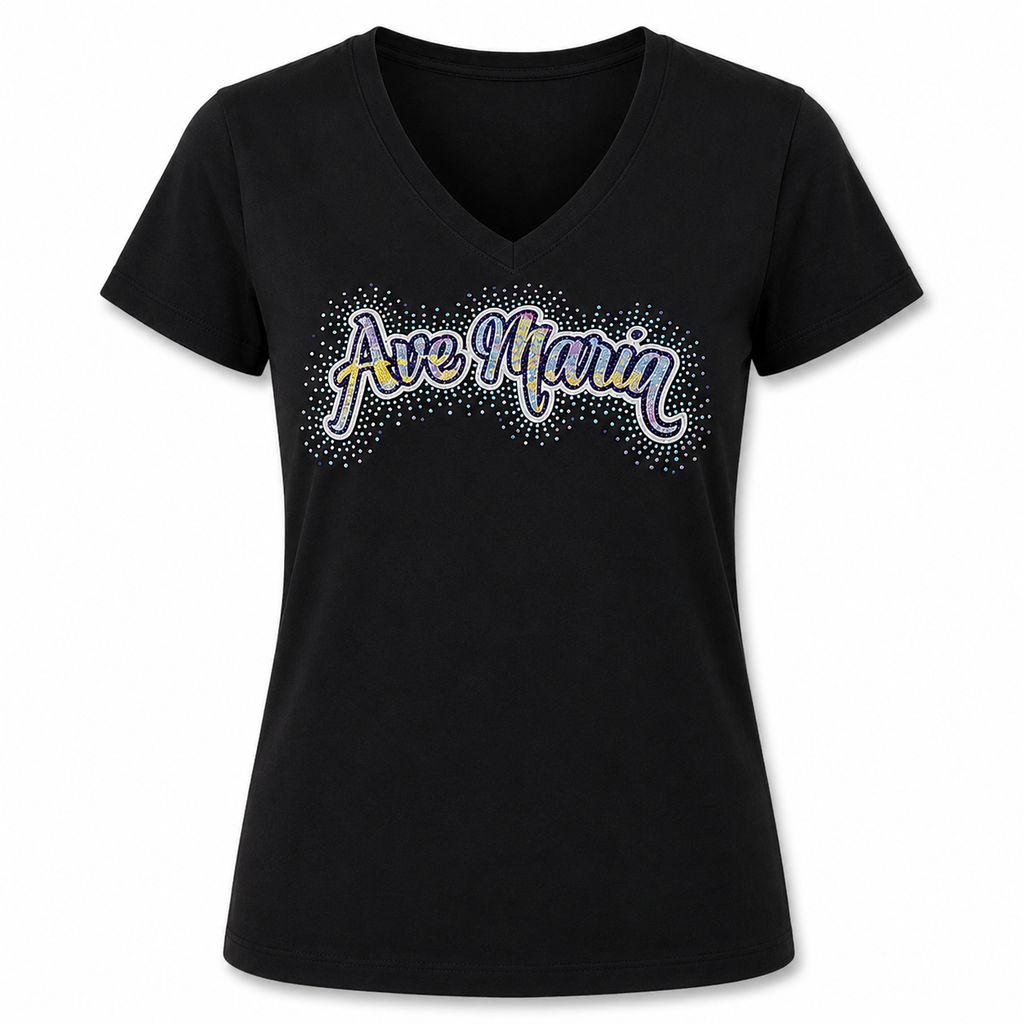 Ave Maria Rhinestone & Holographic T-Shirt - Short Sleeve