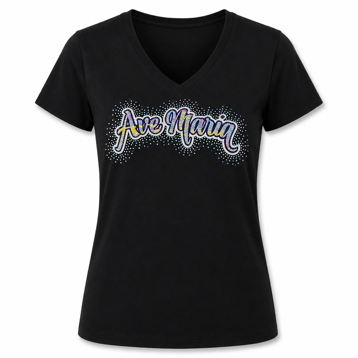 Ave Maria Rhinestone & Holographic T-Shirt - Short Sleeve