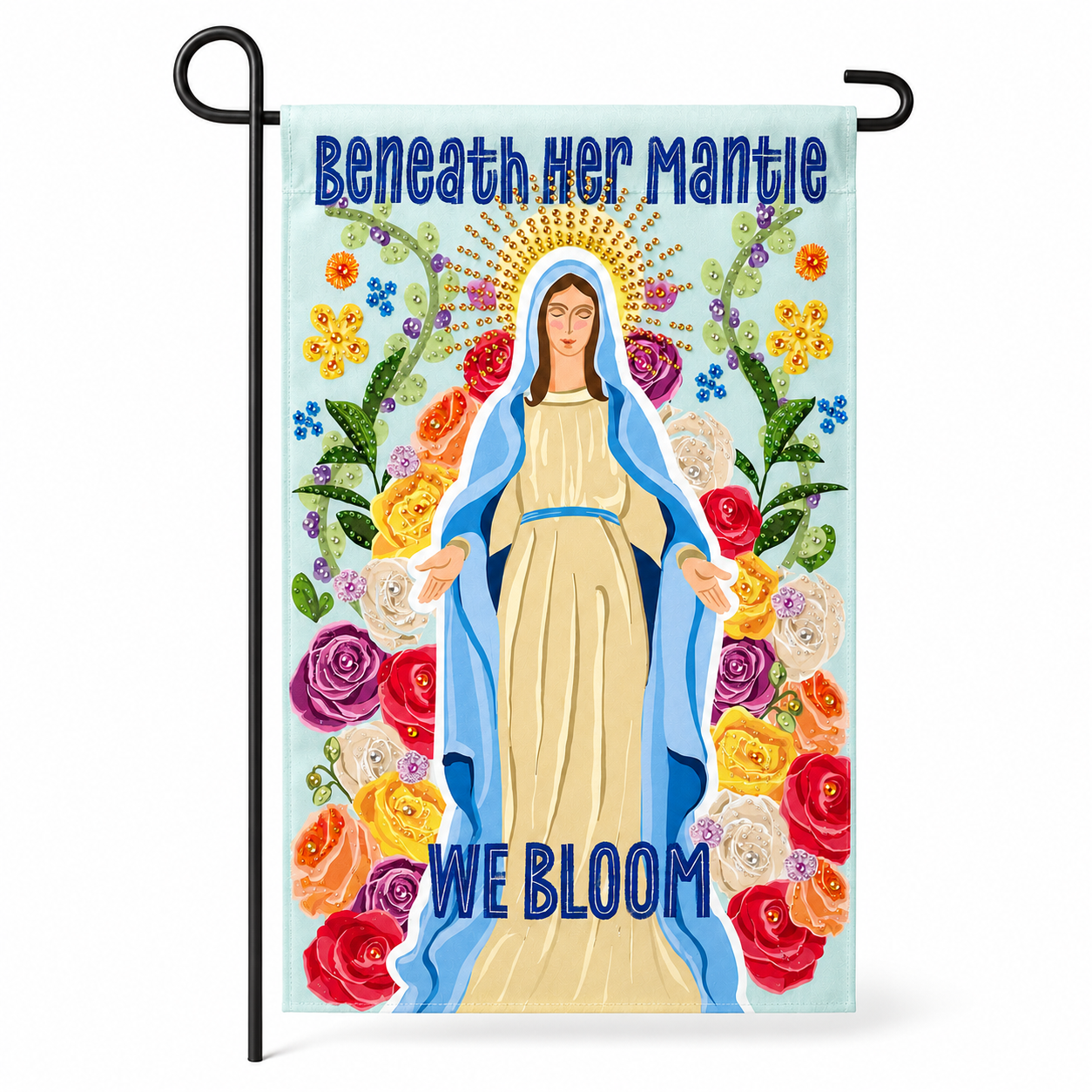 Beneath Her Mantle We Bloom Rhinestone Embellished Garden Flag