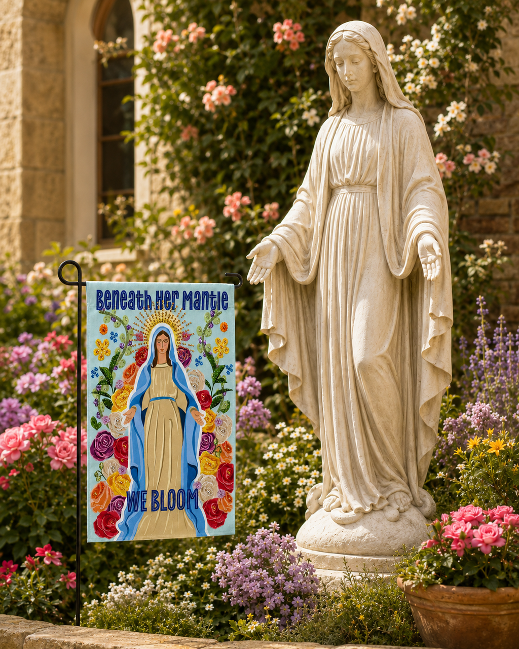 Beneath Her Mantle We Bloom Rhinestone Embellished Garden Flag